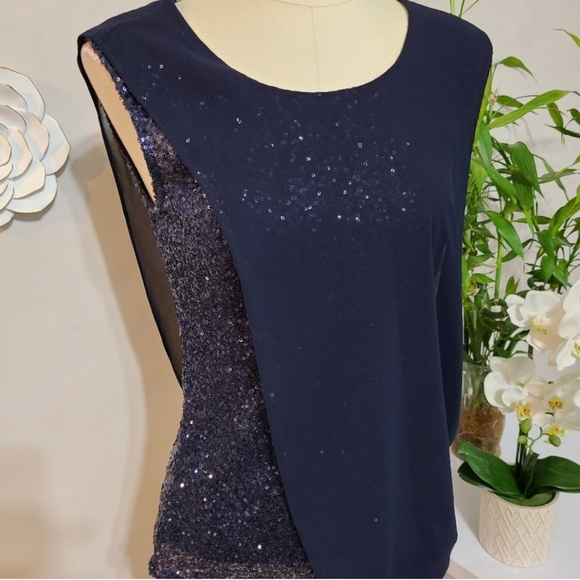 Le Chateau Sequin & Knit Layered Top Navy Small size - Picture 9 of 13
